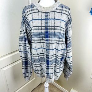 Vintage Pullover Crewneck Chunky Oversized Plaid Grandpa Dad Thick Knit Sweater